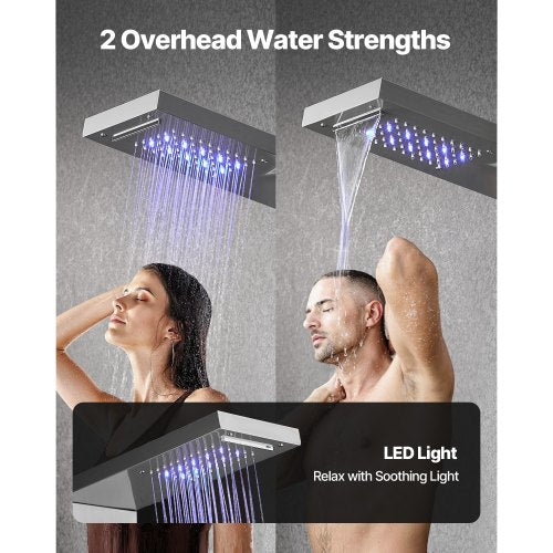 Shower Panel Tower System With Rainfall Waterfall Head Led 53 In Brushed