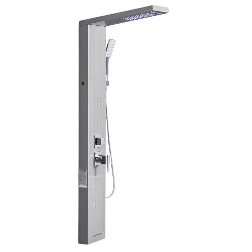 Shower Panel Tower System With Rainfall Waterfall Head Led 53 In Brushed