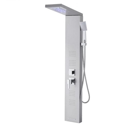 Shower Panel Tower System With Rainfall Waterfall Head Led 53 In Brushed
