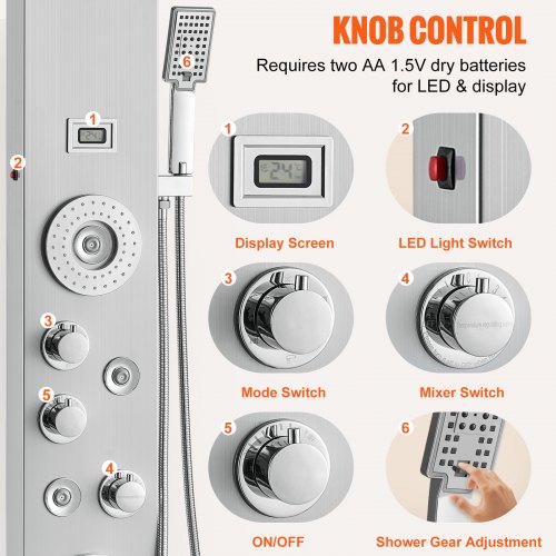 Shower Panel System 6 Shower Modes LED Display Shower Panel Tower
