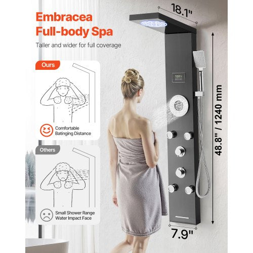 Shower Panel Tower System with Rainfall Shower Head LED 53 in Brushed