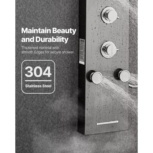 Shower Panel Tower System with Rainfall Shower Head LED 53 in Brushed