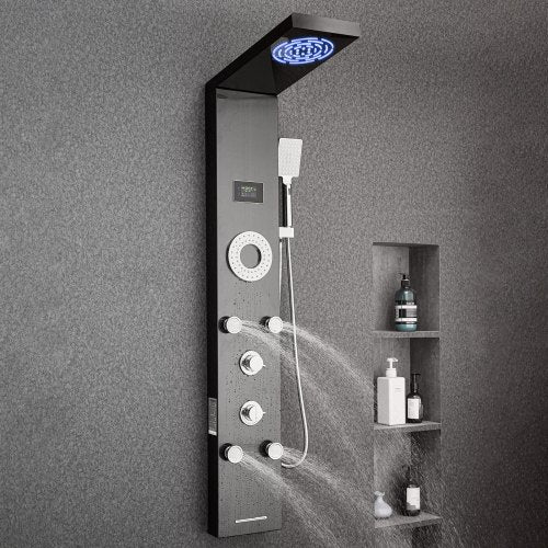 Shower Panel Tower System with Rainfall Shower Head LED 53 in Brushed