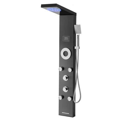 Shower Panel Tower System with Rainfall Shower Head LED 53 in Brushed