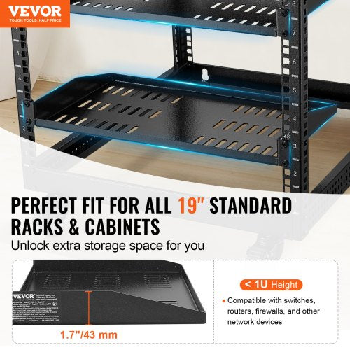 2PCS 1U Server Rack Shelf 10254 mm Depth 50 lbs Max Load Capacity Vented