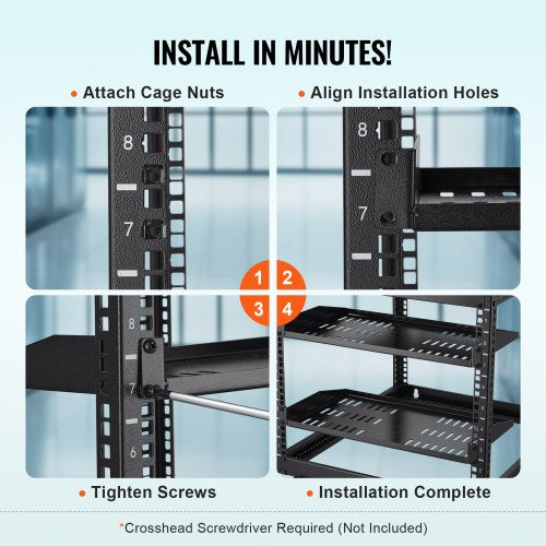 2PCS 1U Server Rack Shelf 10254 mm Depth 50 lbs Max Load Capacity Vented
