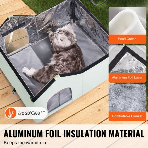 Heated Cat House Outdoor Kitty Shelter with Adjustable Temperature and Timer