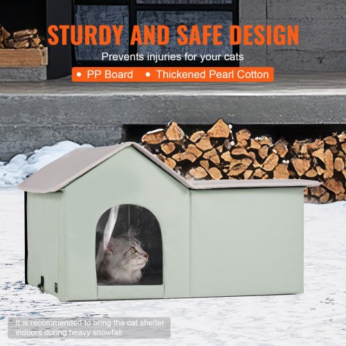Heated Cat House Outdoor Kitty Shelter with Adjustable Temperature and Timer