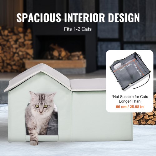 Heated Cat House Outdoor Kitty Shelter with Adjustable Temperature and Timer