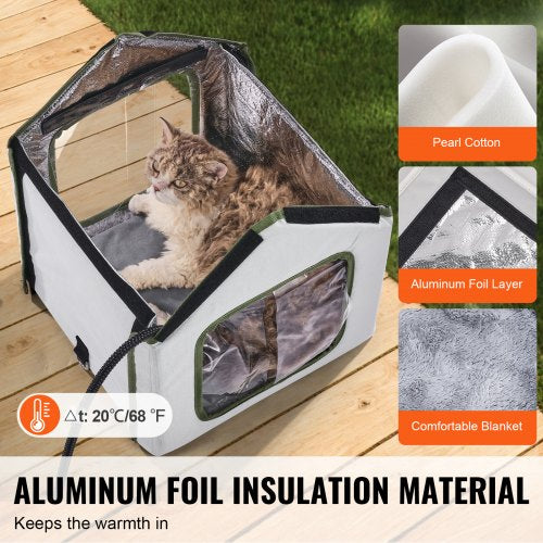 Elevated Heated Cat House Outdoor Kitty Shelter with Timer 600D Oxford