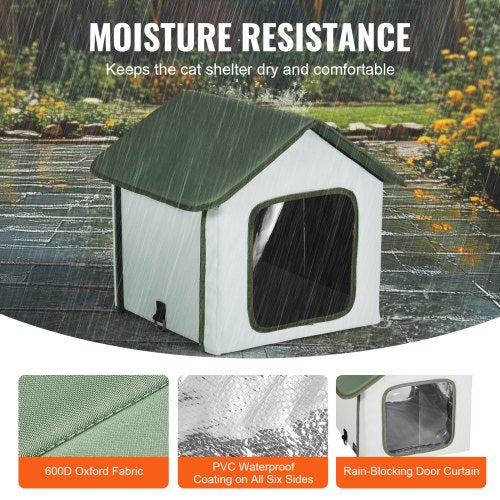 Elevated Heated Cat House Outdoor Kitty Shelter with Timer 600D Oxford