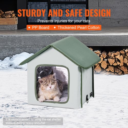 Elevated Heated Cat House Outdoor Kitty Shelter with Timer 600D Oxford