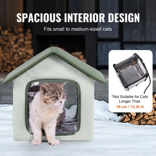 Elevated Heated Cat House Outdoor Kitty Shelter with Timer 600D Oxford
