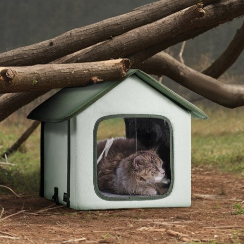 Elevated Heated Cat House Outdoor Kitty Shelter with Timer 600D Oxford