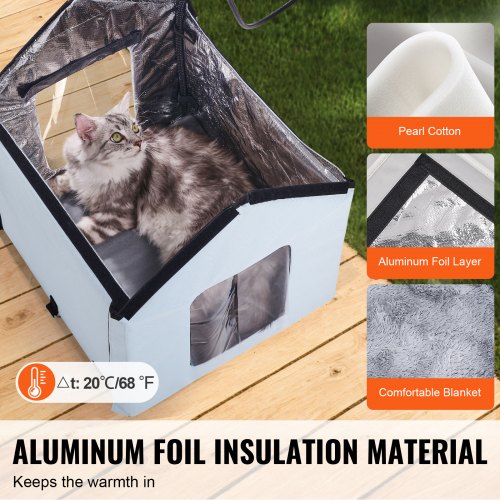 Heated Cat House Outdoor Kitty Shelter with Timer 600D Oxford Cloth
