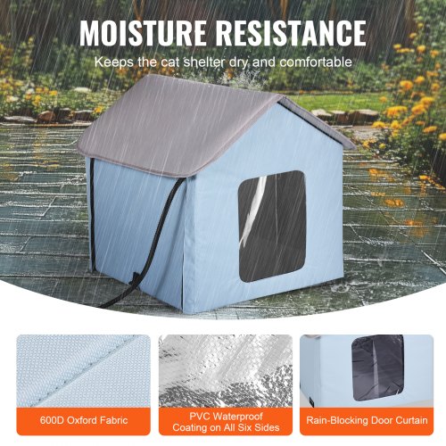 Heated Cat House Outdoor Kitty Shelter with Timer 600D Oxford Cloth