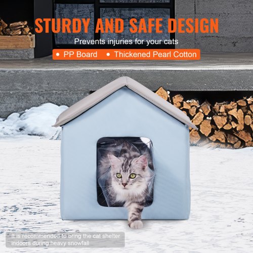 Heated Cat House Outdoor Kitty Shelter with Timer 600D Oxford Cloth