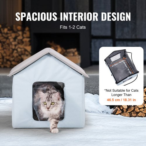 Heated Cat House Outdoor Kitty Shelter with Timer 600D Oxford Cloth