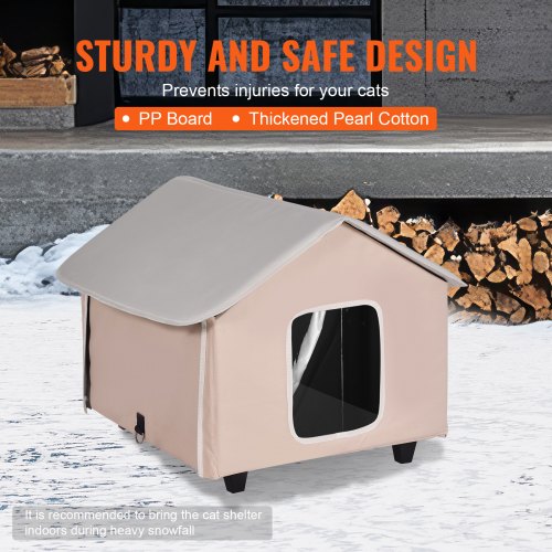 Elevated Heated Cat House Outdoor Kitty Shelter with Timer 600D Oxford