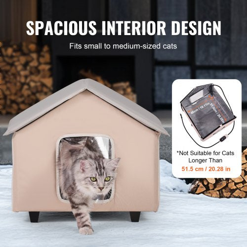Elevated Heated Cat House Outdoor Kitty Shelter with Timer 600D Oxford