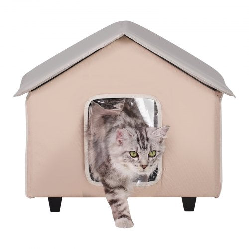 Elevated Heated Cat House Outdoor Kitty Shelter with Timer 600D Oxford