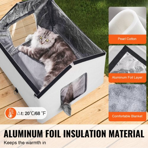 Heated Cat House Outdoor Kitty Shelter with Timer 600D Oxford Cloth