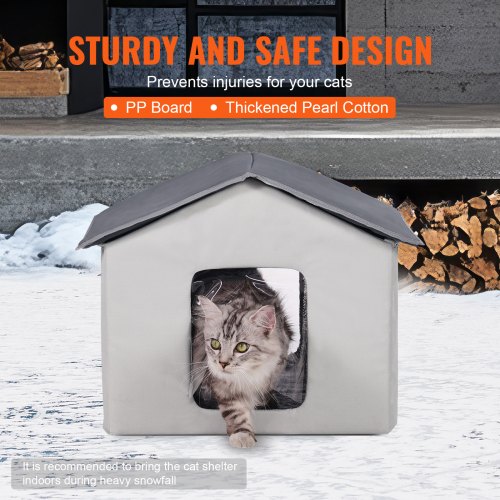 Heated Cat House Outdoor Kitty Shelter with Timer 600D Oxford Cloth