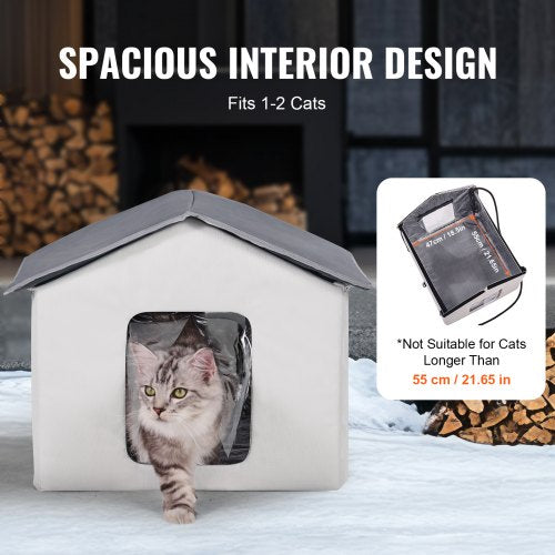 Heated Cat House Outdoor Kitty Shelter with Timer 600D Oxford Cloth