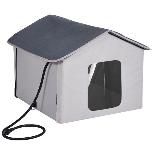 Heated Cat House Outdoor Kitty Shelter with Timer 600D Oxford Cloth