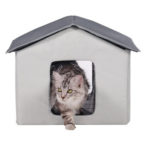 Heated Cat House Outdoor Kitty Shelter with Timer 600D Oxford Cloth