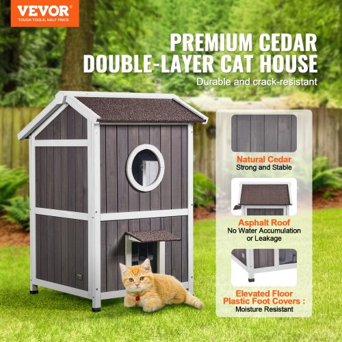 Outdoor Cat House Weatherproof Feral Cat Shelter for Multiple Cats 2story