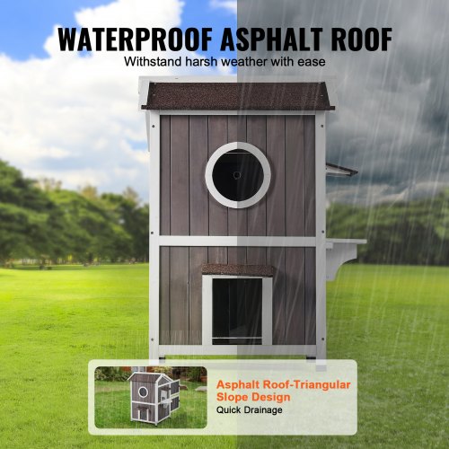 Outdoor Cat House Weatherproof Feral Cat Shelter for Multiple Cats 2story