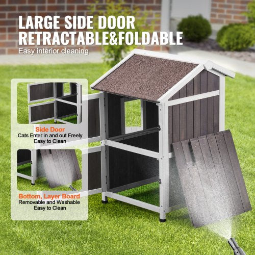 Outdoor Cat House Weatherproof Feral Cat Shelter for Multiple Cats 2story