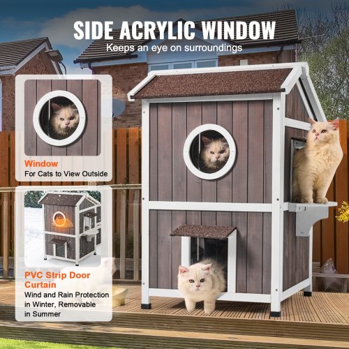 Outdoor Cat House Weatherproof Feral Cat Shelter for Multiple Cats 2story