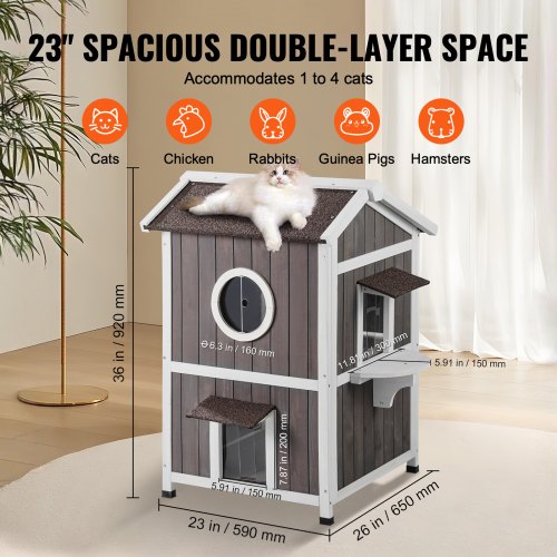 Outdoor Cat House Weatherproof Feral Cat Shelter for Multiple Cats 2story