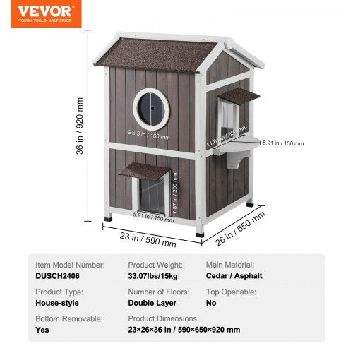 Outdoor Cat House Weatherproof Feral Cat Shelter for Multiple Cats 2story