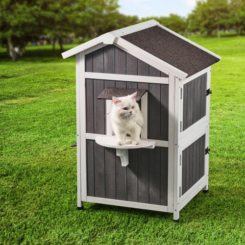 Outdoor Cat House Weatherproof Feral Cat Shelter for Multiple Cats 2story