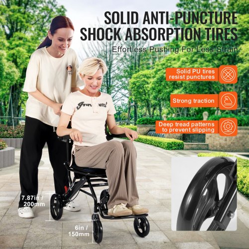 Wheelchair Aluminum Alloy UltraLightweight Transport Chair for Adults