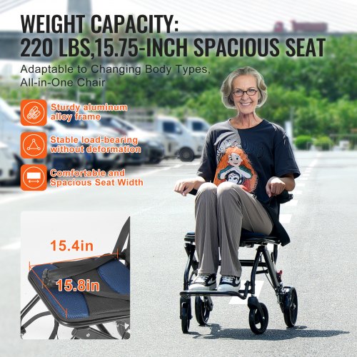 Wheelchair Aluminum Alloy UltraLightweight Transport Chair for Adults