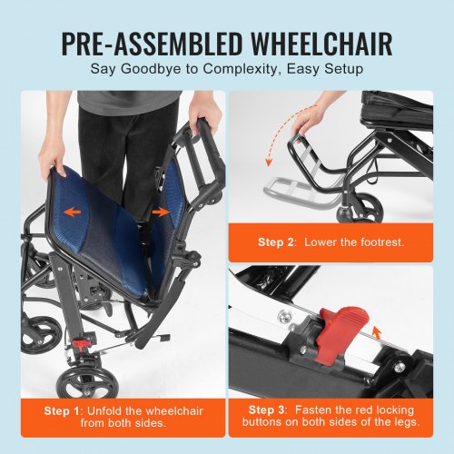 Wheelchair Aluminum Alloy UltraLightweight Transport Chair for Adults