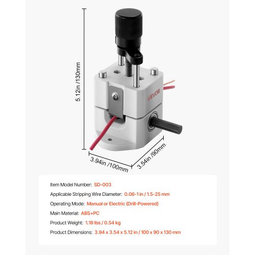 Manual Wire Stripping Machine, 0.06-1 in, Portable Copper Stripper with Hand Crank or Drill Powered, 64Mn Quenched Blades, 45# Steel Rollers, ABS & PC Wire Peeler, for Scrap Copper Recycling