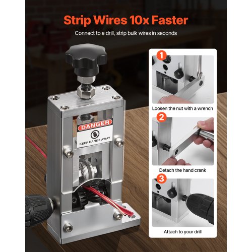 Manual Wire Stripping Machine, 0.06-1 in, Copper Stripper with Hand Crank or Drill Powered, 64Mn Quenched Blades, 45# Steel Rollers, Aluminum Alloy Frame Wire Peeler, for Scrap Copper Recycling