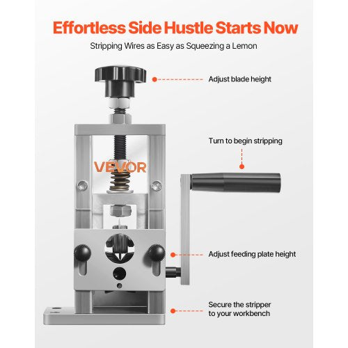 Manual Wire Stripping Machine, 0.06-1 in, Copper Stripper with Hand Crank or Drill Powered, 64Mn Quenched Blades, 45# Steel Rollers, Aluminum Alloy Frame Wire Peeler, for Scrap Copper Recycling