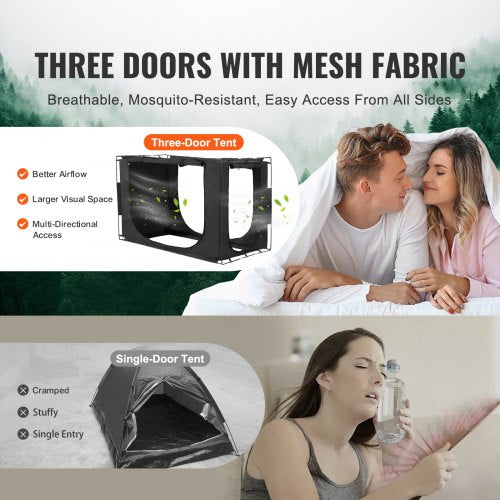 3 Doors Bed Tent Breathable Tent 70 Blackout with 037 in Fiber Poles – 1190 MM