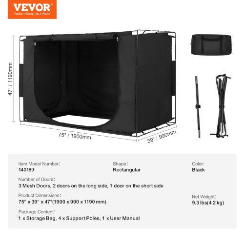 3 Doors Bed Tent Breathable Tent 70 Blackout with 037 in Fiber Poles – 1190 MM