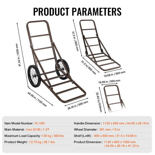 Deer Cart 300 LBS Capacity Folding Game Cart Deer Cart Game Hauler with Big