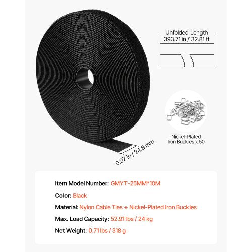 Cable Ties 3937Inch Adjustable Hook and Loop Straps with 50 Metal
