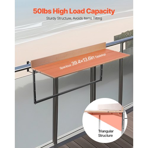 Balcony Hanging Table 15 x 39 in Folding Balcony Railing Table Outdoor