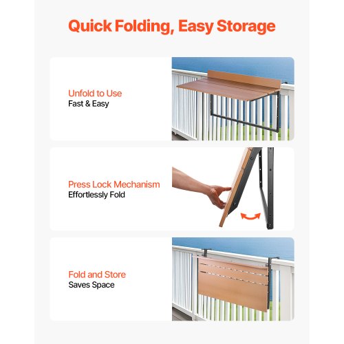 Balcony Hanging Table 15 x 39 in Folding Balcony Railing Table Outdoor