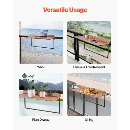 Balcony Hanging Table 15 x 39 in Folding Balcony Railing Table Outdoor